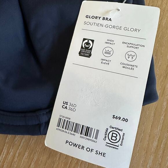 Athleta Glory Sports Bra Navy Blue Sports Bra 36D 659028 - Picture 4 of 8